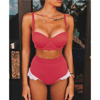 Retro High Waist Lace Bikini Swimsuit - Thumbnail 2