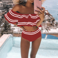 Word Shoulder Sexy Split Swimsuit - Thumbnail 1