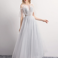 Gray tulle short prom dress party dress - Thumbnail 2