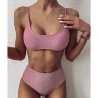 Solid Color High Waist Bikini Split Swimsuit Set - Thumbnail 1