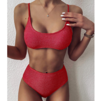Solid Color High Waist Bikini Split Swimsuit Set - Thumbnail 2