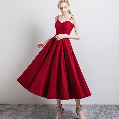 Simple satin short prom dress burgundy evening dress