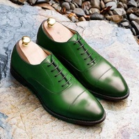 Mens Green Captoe Handmade Leather Casual Lace Up Shoes - Thumbnail 4