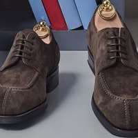 New Handmade Dark Brown Suede Oxfords Wingtip Lace Up Formal Shoes - Thumbnail 4