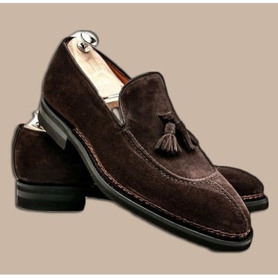 Handmade brown shoes, men's formal split toe suede shoes - Thumbnail 2