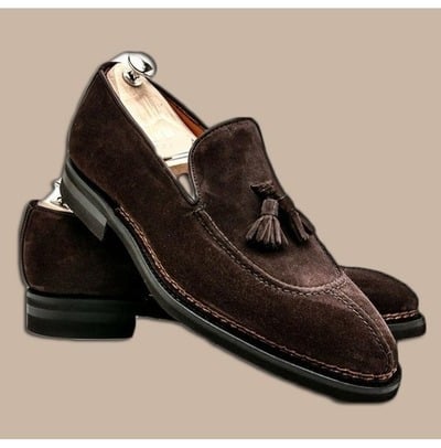 Handmade Brown Shoes, Men's Formal Split Toe Suede Shoes