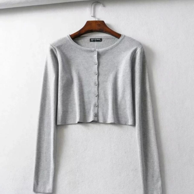 Casual knitted long sleeve short shirt top - Thumbnail 4