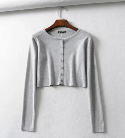 Casual Knitted Long Sleeve Short Shirt Top