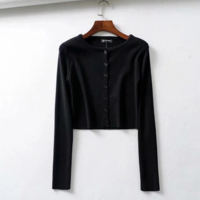 Casual Knitted Long Sleeve Short Shirt Top - Thumbnail 1