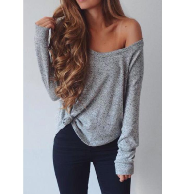 Fashion loose long-sleeved t-shirt crop top - Thumbnail 4