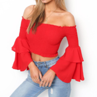 Sexy Strapless Long Sleeves Blouse Shirt Top - Thumbnail 2