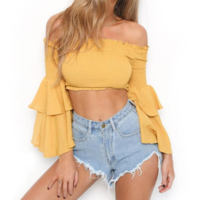 Sexy Strapless Long Sleeves Blouse Shirt Top - Thumbnail 1