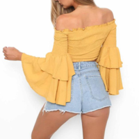Sexy Strapless Long Sleeves Blouse Shirt Top - Thumbnail 4