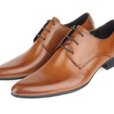 Brown leather classic narrow toe lace up office formal handmade mens shoes
