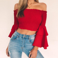 Sexy Strapless Long Sleeves Blouse Shirt Top - Thumbnail 3