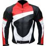 Red Motorcycle Biker Genuine Leather Jacket With Black & White Stripes-4