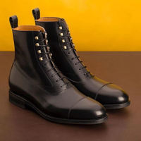 Mens Black Elegant Design Captoe Fine Pair Handmade Lace Up Fastening Formal Boot - Thumbnail 1