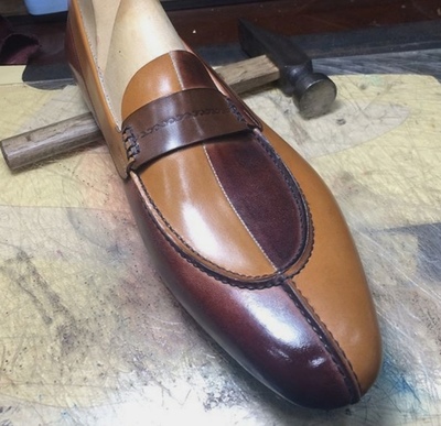 Men Customize Twotone Loafer Slips on Moccasin Leather Formal Shoes Penny Loafer