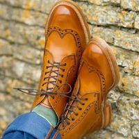 New Handmade Brown Wingtip Leather Lace Up Formal Shoes - Thumbnail 1