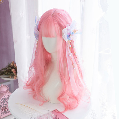 Cute sweet olita cherry coral powder long curly wig