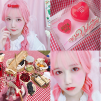 Cute sweet olita cherry coral powder long curly wig - Thumbnail 5