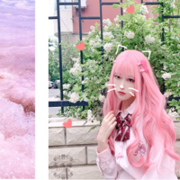 Cute sweet olita cherry coral powder long curly wig - Thumbnail 7