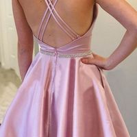 Cute A Line Halter Pink Satin Homecoming Dresses with Beading - Thumbnail 1