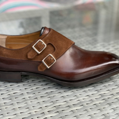 New handmade brown awesome double monk strap leather suede shoes