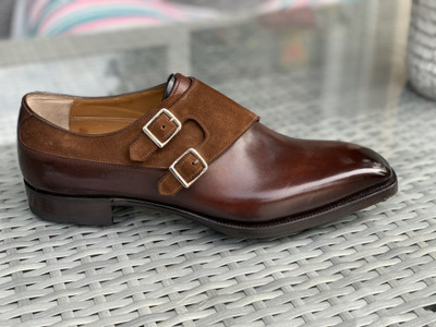 New Handmade Brown Awesome Double Monk Strap Leather Suede Shoes