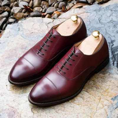 New burgundy captoe handmade leather formal lace up shoes