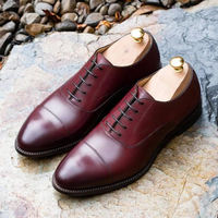 New Burgundy Captoe Handmade Leather Formal Lace Up Shoes - Thumbnail 1