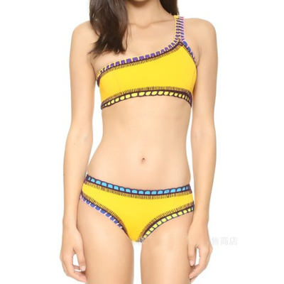 Crochet trimmed one-shoulder bikini