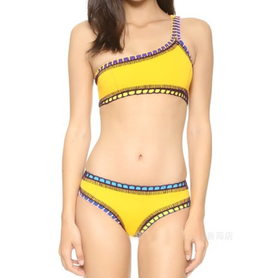 Crochet Trimmed One-Shoulder Bikini