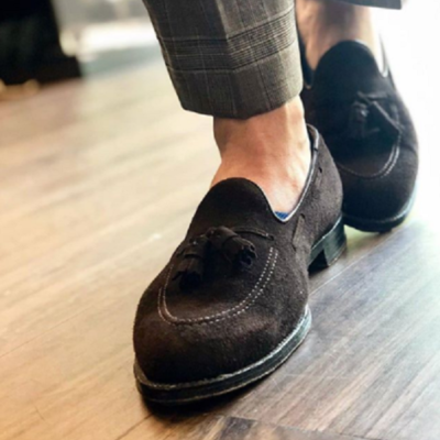 Black suede driving tassels moccasins handmade loafers slips on formal wear shoe