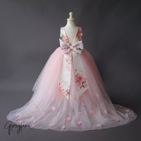 V Back Tulle Flower Girl Dresses with Floral  - Thumbnail 1