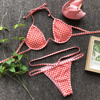 Gingham Print Halter Cut Out Bikini Sets - Thumbnail 4