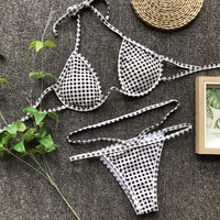 Gingham Print Halter Cut Out Bikini Sets - Thumbnail 5