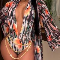 Floral Print One Piece Swimsuit With Cover Up - Thumbnail 1