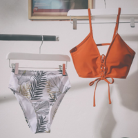 Leaves High Waist Sexy Bikini Split Swimsuit - Thumbnail 1