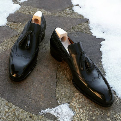 New Black Elegant Wingtip Tassels Loafer Handmade Leather Formal Shoes