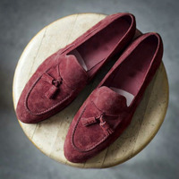 Men Stylish Burgundy Tassels Loafer Suede Handmade Formal Shoes - Thumbnail 4