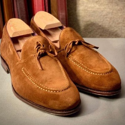 Men's tan brown suede formal tassels loafer slips on moccasin formal shoes