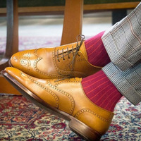 Handmade Tan Brown Wingtip Oxfords Leather Formal Wear Lace Up Shoes - Thumbnail 4