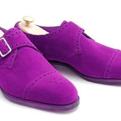 New mens purple suede single monk strap casual costume shoes cap to