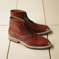 Men,s Brown Wing Tip Leather Ankle Boots. Men Dress Formal Fashion Leather Boots - Thumbnail 1