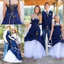 blue and white camo wedding dress Camouflage Strapless Sweetheart Navy Blue Satin Wedding Dress with Lace-up Back and Court Train from Dhgate A-Line Wedding Dresses