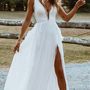Simple Beach Wedding Dresses V Neck Lace Bridal Gowns,548-1