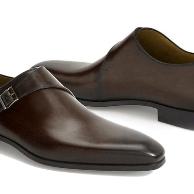 Handmade brown leather stylish shoes, men's monk strap designing shoes