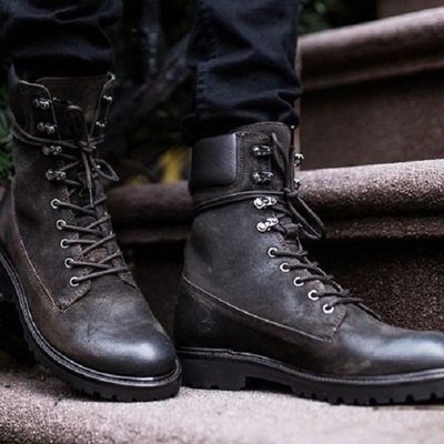 Handmade men black military boots, men black high ankle combat boots, men boot - Thumbnail 2