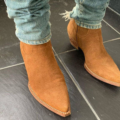 Handmade bespoke elegant tan ankle high suede boots for men - Thumbnail 3